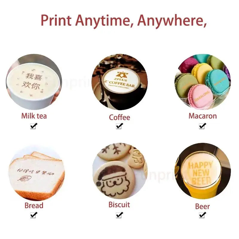 EVEBOT Handheld Food Printer Edible Ink Printlab APP Print Range 26*100MM Coffee Pattern Portable Printpen DIY Custom Printing